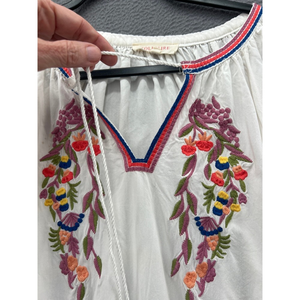 Anthropologie Solitaire Blouse Women's Sz XL White Embroidered Peasant Bird Boho - Picture 3 of 11